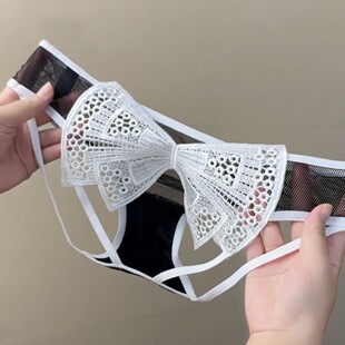 女低腰绑带蝴蝶刺绣中国结开档免脱三角裤 媚色妖姬 性感蕾丝内裤