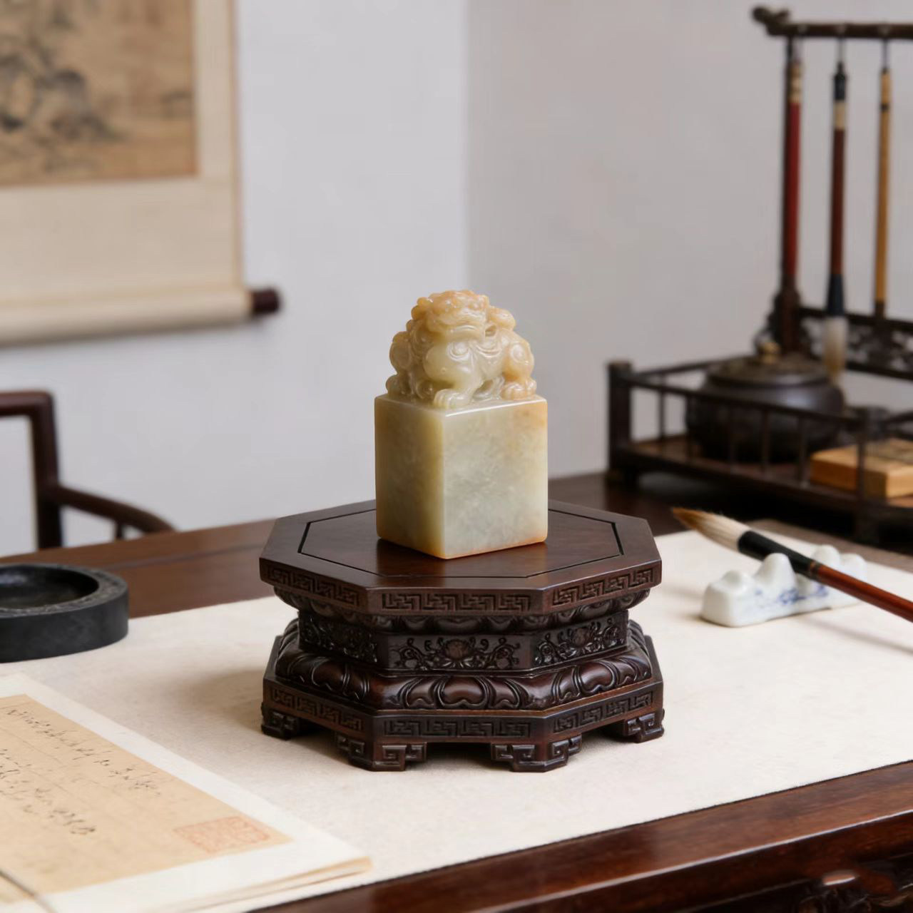 红木黑檀木佛像底座财神莲花台观音实木制供奉关公摆件托架公佛家