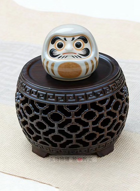 黑檀实木镂空鼓形木雕底座