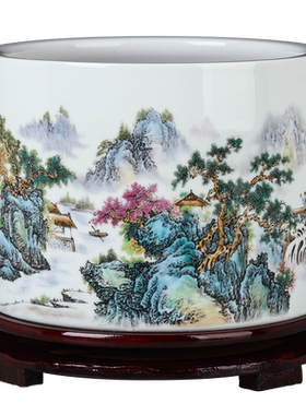 景德镇陶瓷粉彩大笔筒中式摆件