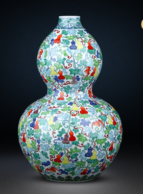景德镇陶瓷器青花斗彩葫芦花瓶大号中式家居装饰品客厅电视柜摆件
