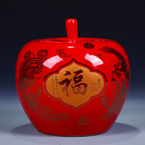 中国红牡丹结婚礼品客厅储物罐