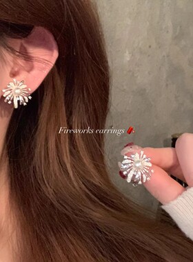 闪锆银白色珍珠烟花耳钉女轻奢高级感小众设计耳环时尚通勤配饰
