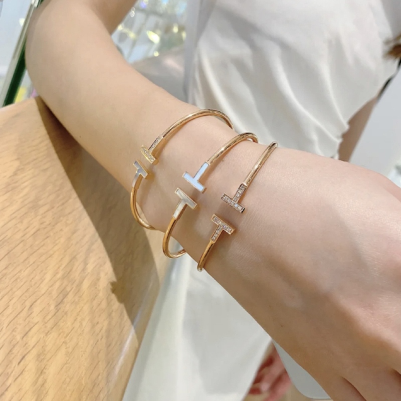 双t手镯女开口纯银925银气质百搭款网红同款白贝母首饰手环韩国