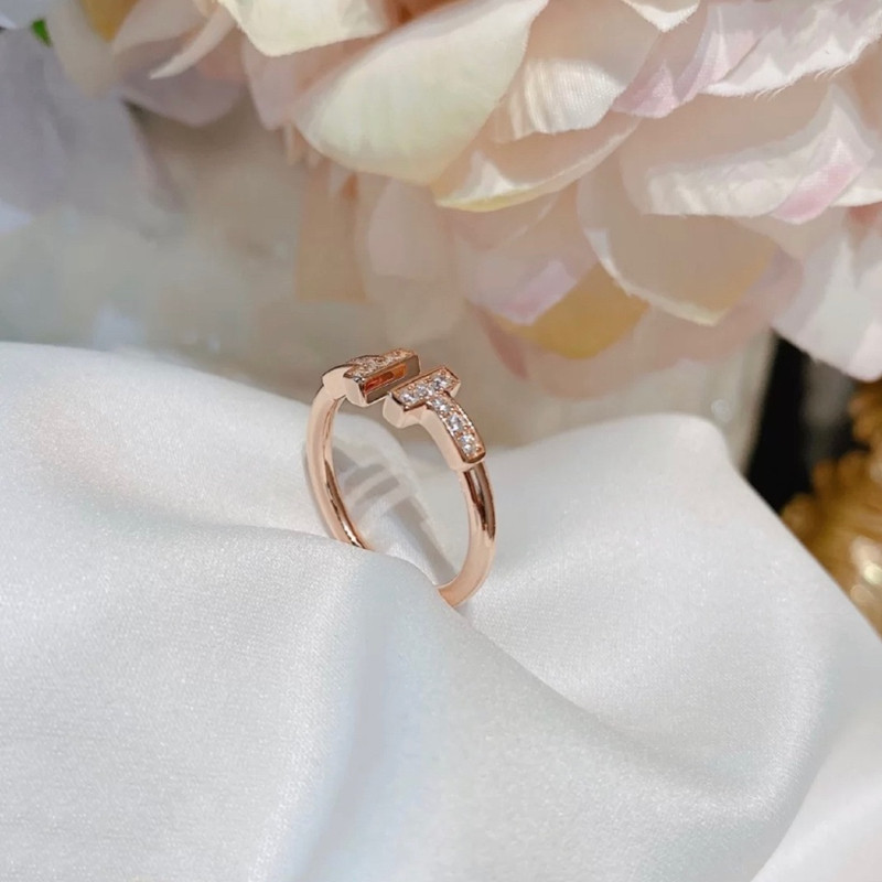 双T戒指s925纯银白贝母锆石开口个性对戒气质显白夏天情侣