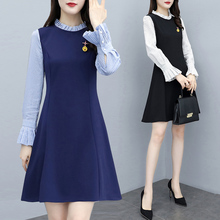 长袖 打底连衣裙子 拼接胖mm修身 女装 显瘦大码 2019秋装 韩版 新款 时尚