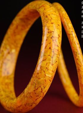 保真晶体雄黄朱砂雄手镯黄朱砂圆条女款朱砂饰品礼物镯子国风手腕