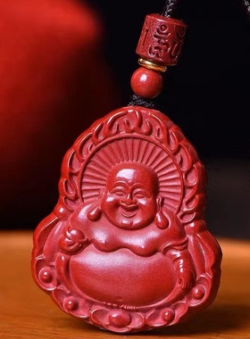 高含量紫金砂帝王砂弥勒笑佛双面朱砂吊坠女士项链佛平安