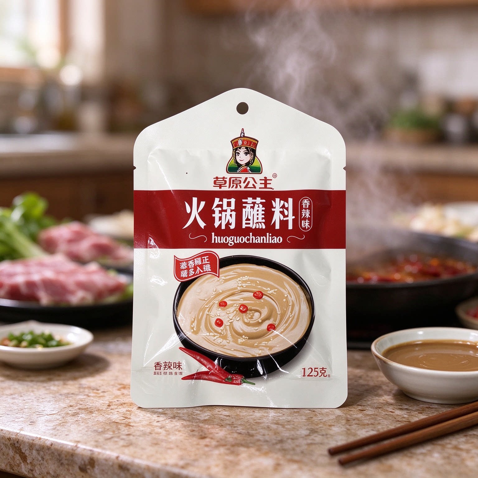 125克火锅草原公主香辣涮锅麻辣原味芝麻酱家用花生酱调料孜然味