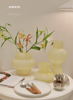 OLI WAY OF LIFE 创意家居 简约鹅黄色玻璃花瓶餐桌客厅水培摆件
