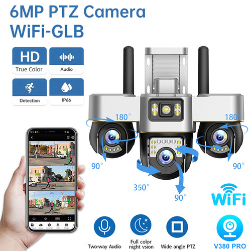 V380pro无线监控摄像头新款三镜头4G/WIFI PTZ Camera TrueColor