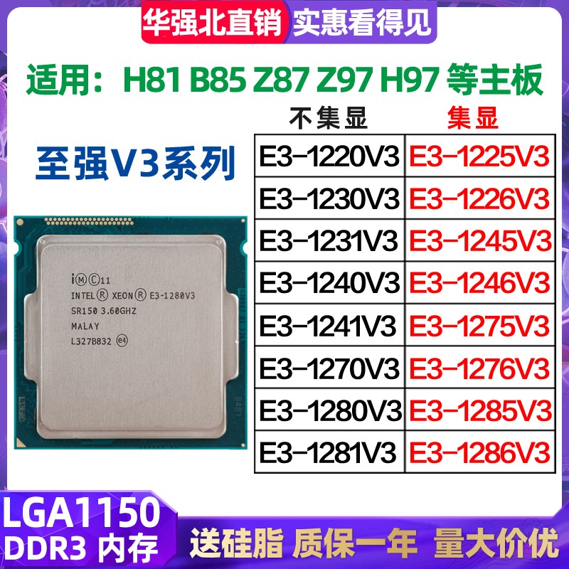 至强E3-1220v3 1225 1230 1231 1240 1245 1270V3 1280V3 1285 V3