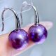 12mm天然爱迪生妖紫正圆几乎无暇高品质极强光泽精工纯银耳钩