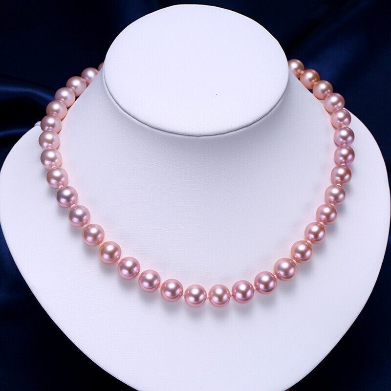 紫色珍珠项链天然淡水珍珠镜面光高光泽微瑕银扣送妈妈送婆婆