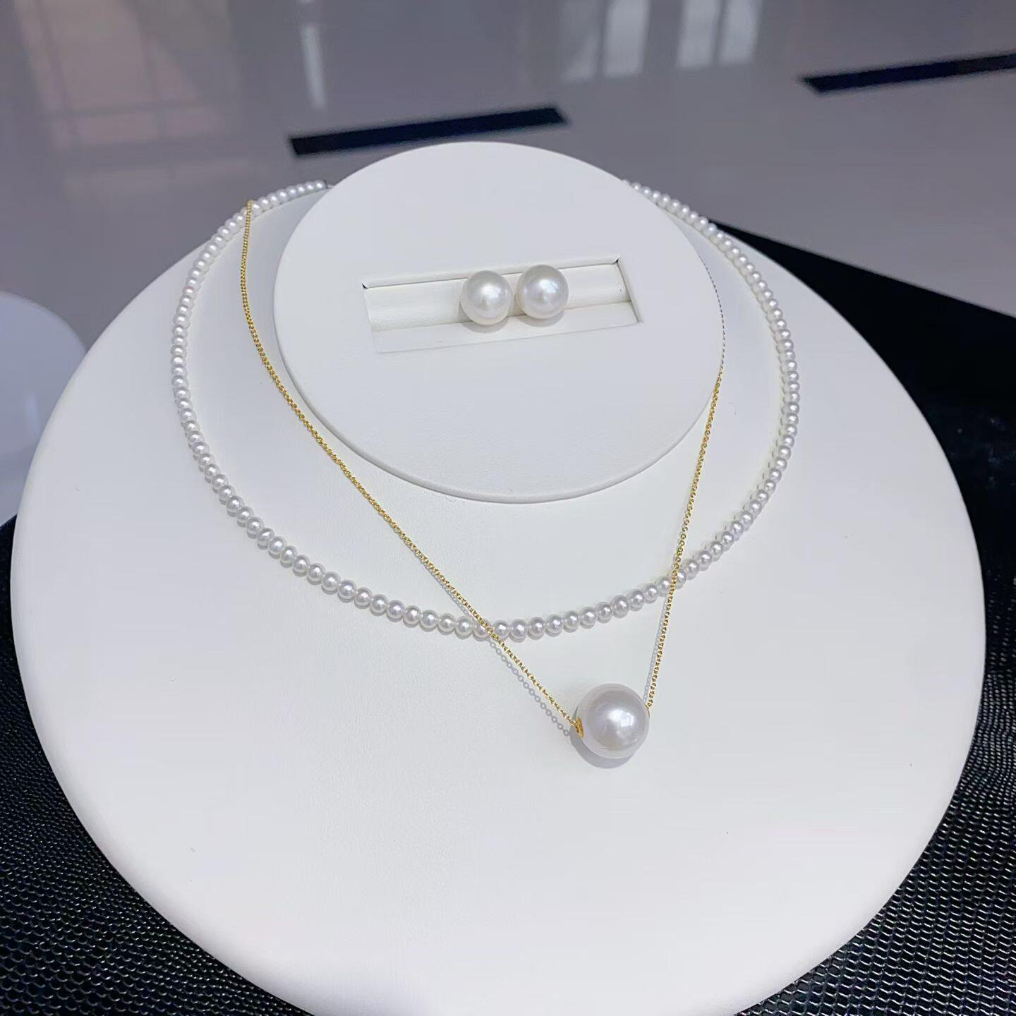诸暨珍珠3-4MM珍珠项链加高光s925纯银路路通9-10mm珍珠耳钉3件套