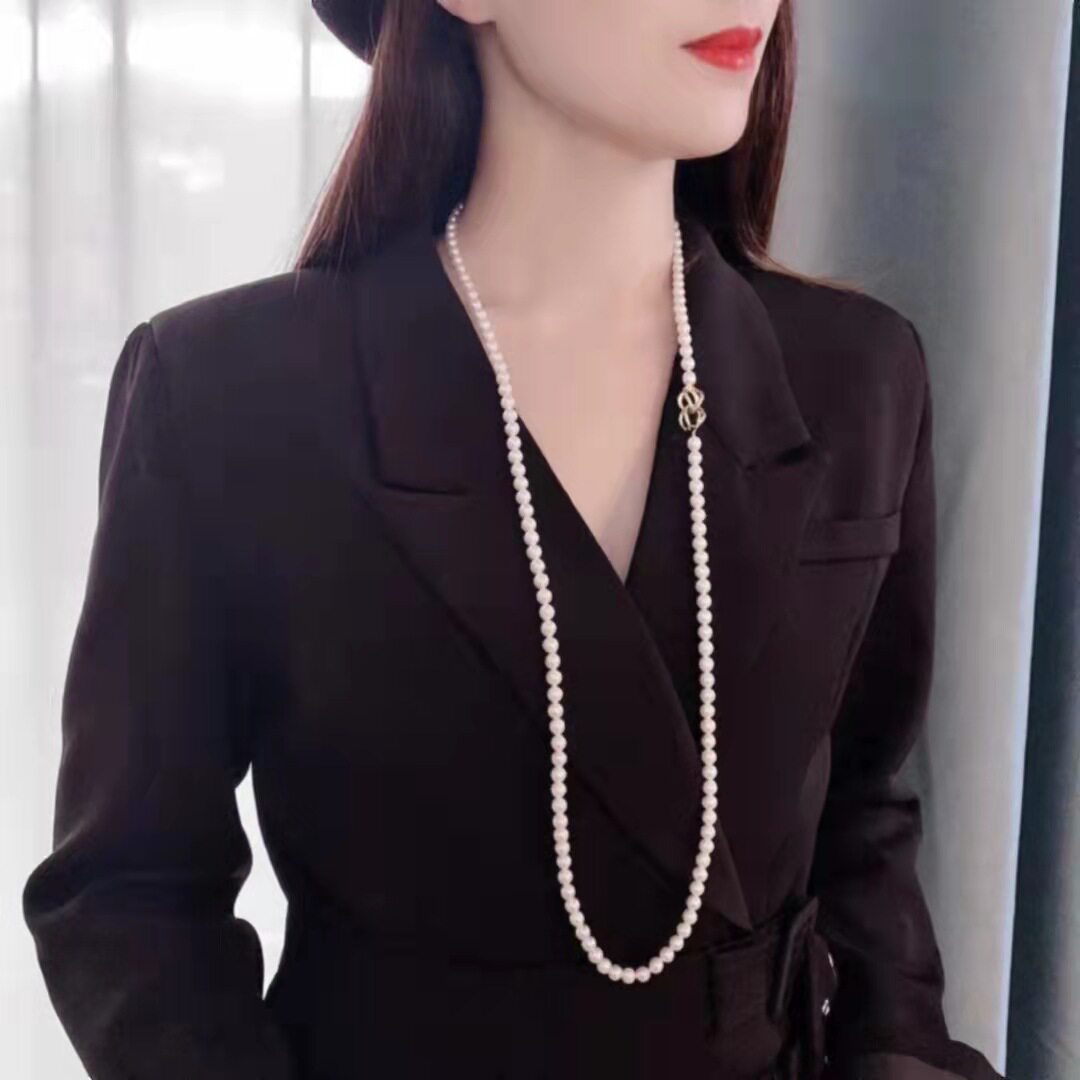 近圆白色项链天然淡水珍珠送妈妈