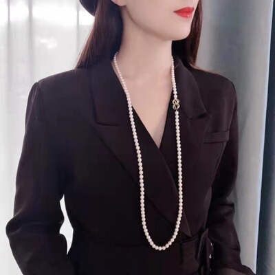 近圆白色项链天然淡水珍珠送妈妈