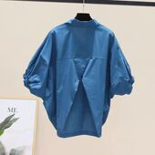 衬衣女装 蝙蝠袖 2025宽松休闲下摆收腰短袖 女式 上衣女 夏季 衬衫 新款