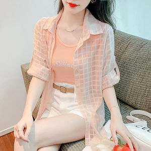 防晒衣格子衬衫女2025夏季新款宽松百搭薄款透气长袖开衫外穿上衣