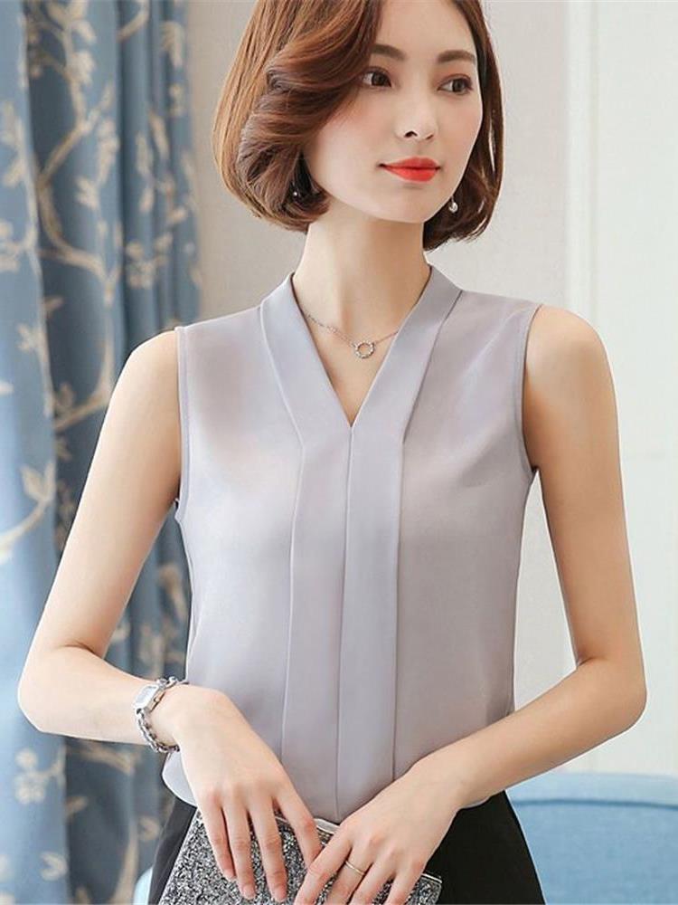 V-neck Sleeveless shirt female Spring and summer The new suit Inner lap Undershirt female Cut sleeve Solid color Chiffon Wear out Vest