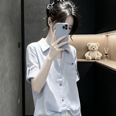 假两件Polo领七分袖衬衫女春夏法式小资减龄气质单穿别致独特上衣