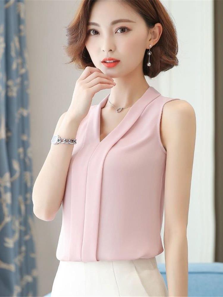 V-neck Sleeveless shirt female Spring and summer The new suit Inner lap Undershirt female Cut sleeve Solid color Chiffon Wear out Vest