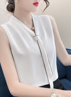 无袖雪纺背心女外穿潮春季宽松白色小吊带搭西装内搭上衣打底衫春