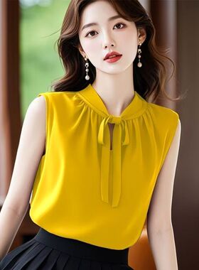 法式轻熟紫色背心无袖衬衫女设计感小众夏季独特别致绑带绝美上衣