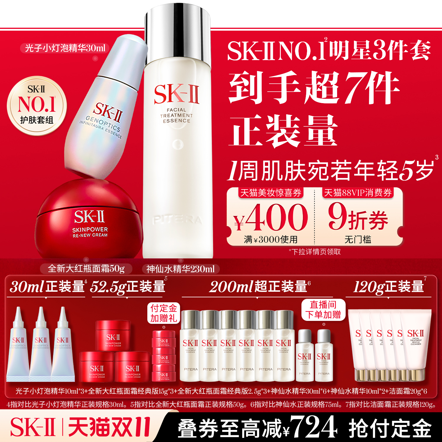 【双11立即付定】SK-II神仙水精华面霜护肤套装礼盒礼物sk2skll
