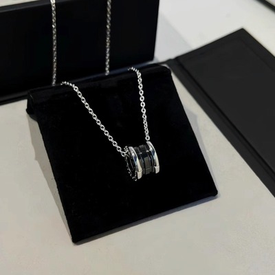 纯银小蛮腰新款铆钉慈善款黑陶瓷项链男款s925银饰情侣情人节礼物