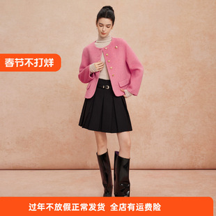 斯尔丽2025新款双面呢手感滑爽软糯小香风异形扣时尚短款羊毛大衣