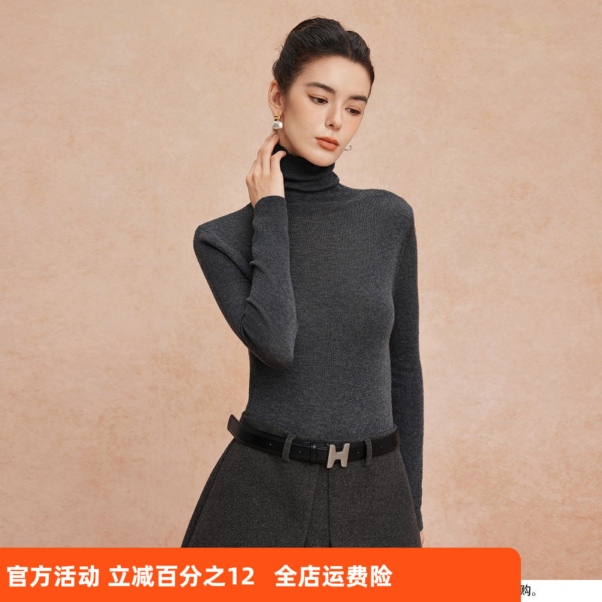 斯尔丽25秋季新款超细纱支高领毛针织衫