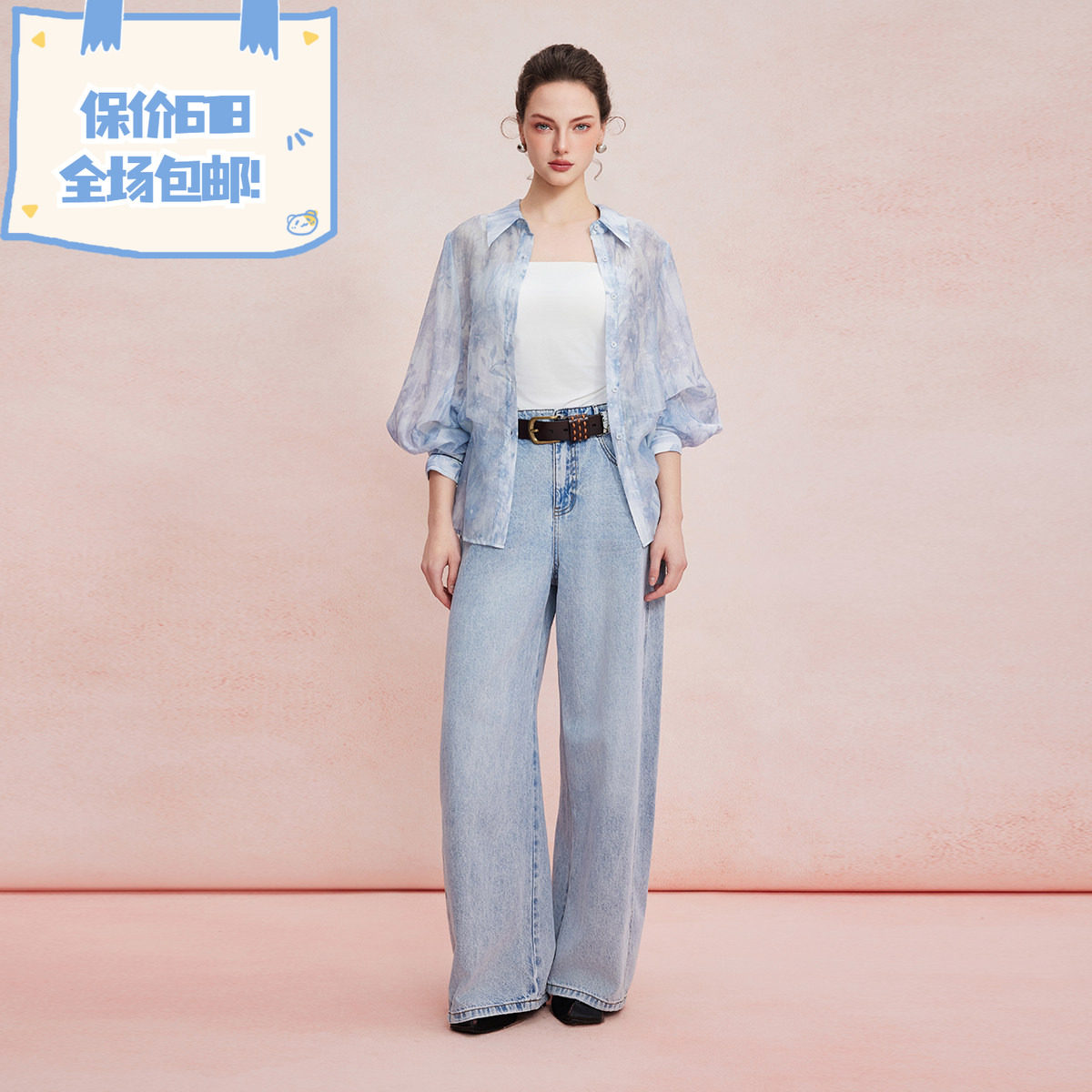 斯尔丽2026新款夏款宽松轻薄款印花时尚百搭OVERSIZE大衬衣