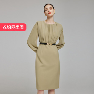 斯尔丽2023秋季立新款体袖玻璃纱袖子时尚职场韩版名媛气质连衣裙