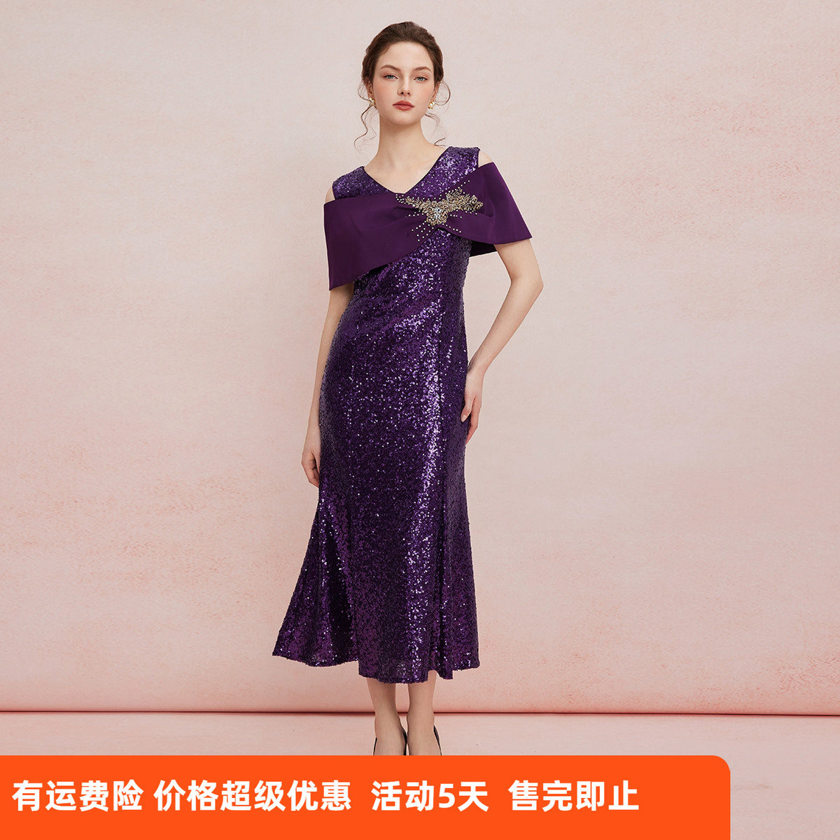 斯尔丽25夏季新款宴会礼服亮片绣花喜婆婆气质优雅贵气连衣裙