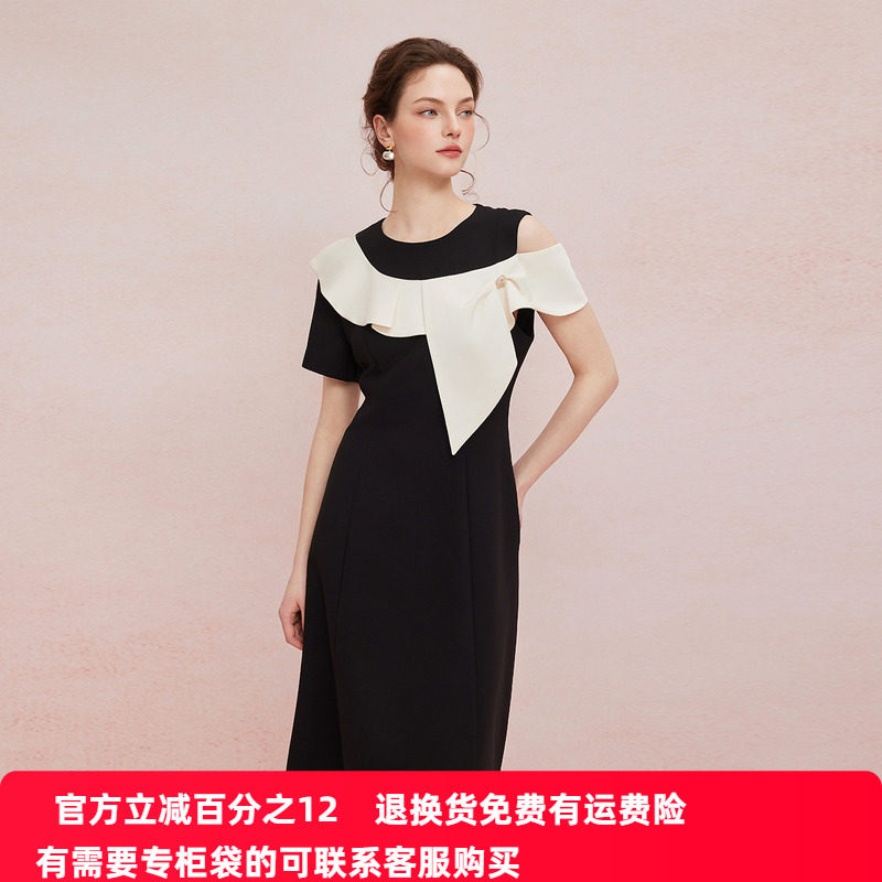 斯尔丽25夏季宴会小礼服撞色拼接设计收腰小A裙年轻时尚连衣裙