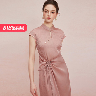 斯尔丽2025夏季新款改良式腰部挡小肚腩设计小盖袖中长款旗袍