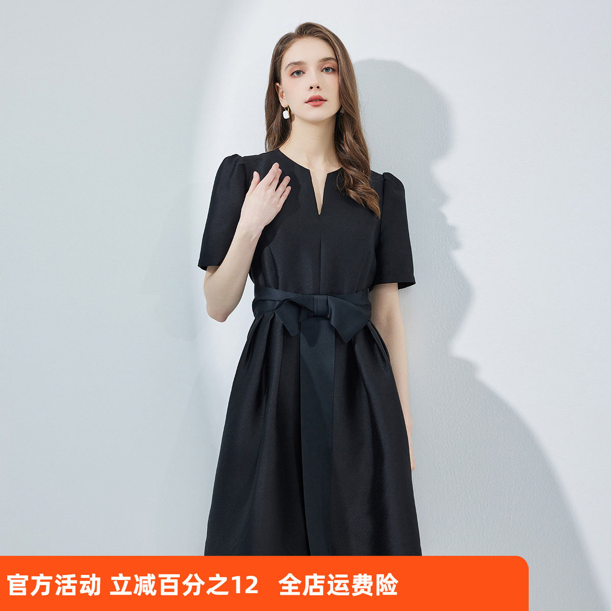 斯尔丽瑟俪商场同款2023夏季新款手工蝴蝶结小礼服俏丽连衣裙