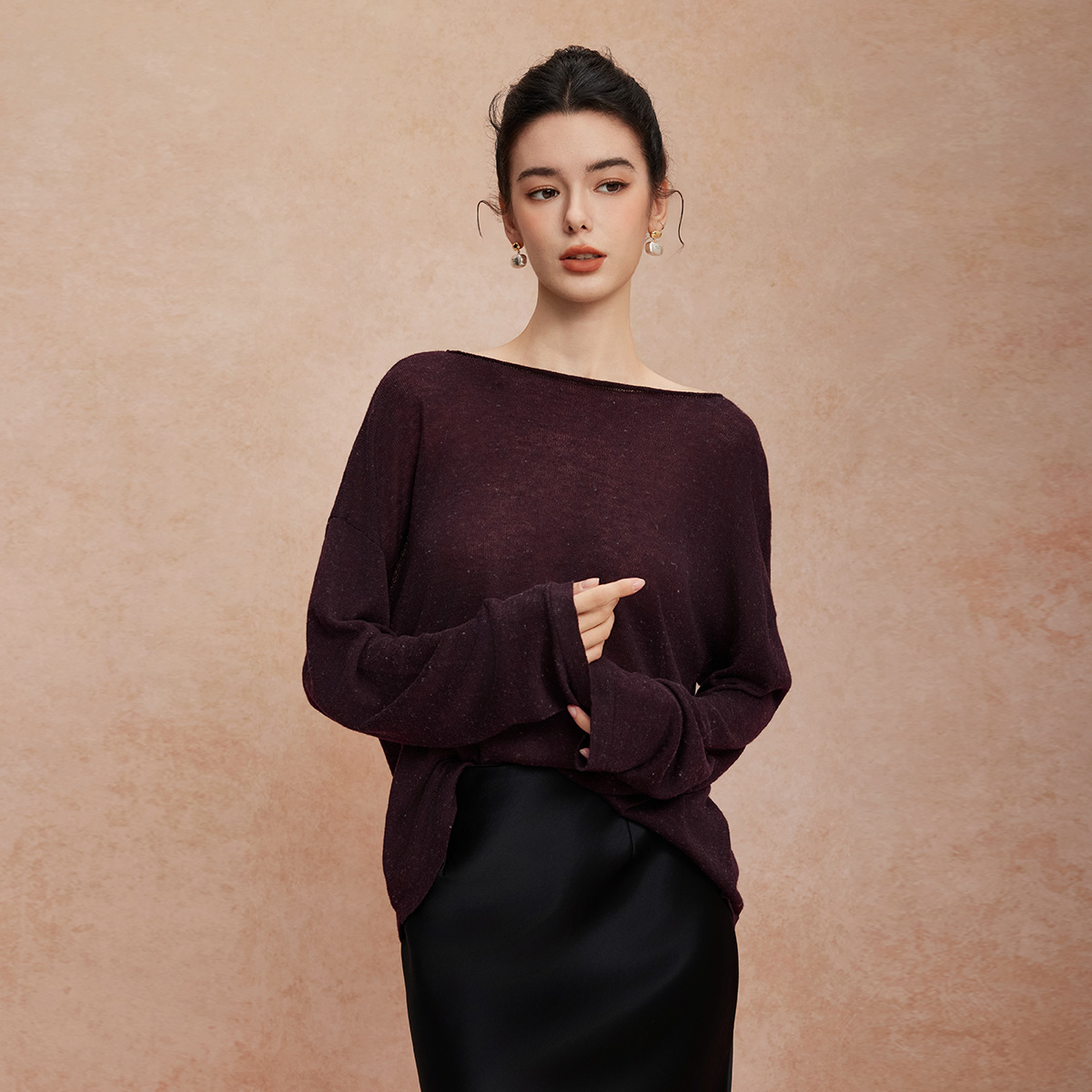 斯尔丽25新款超细羊毛亲肤宽松舒适时尚慵懒风显瘦纯色针织上衣