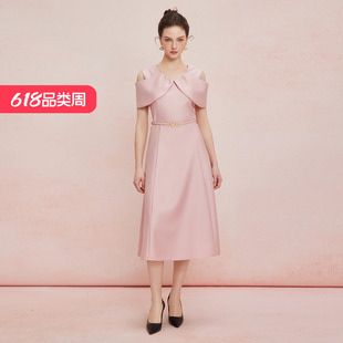 斯尔丽25新款赫本风蝴蝶结落肩收腰放摆显高显瘦宴会轻礼服连衣裙