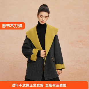 斯尔丽2025秋冬新品大翻领双面呢时尚减龄含羊绒轻薄包容强大衣