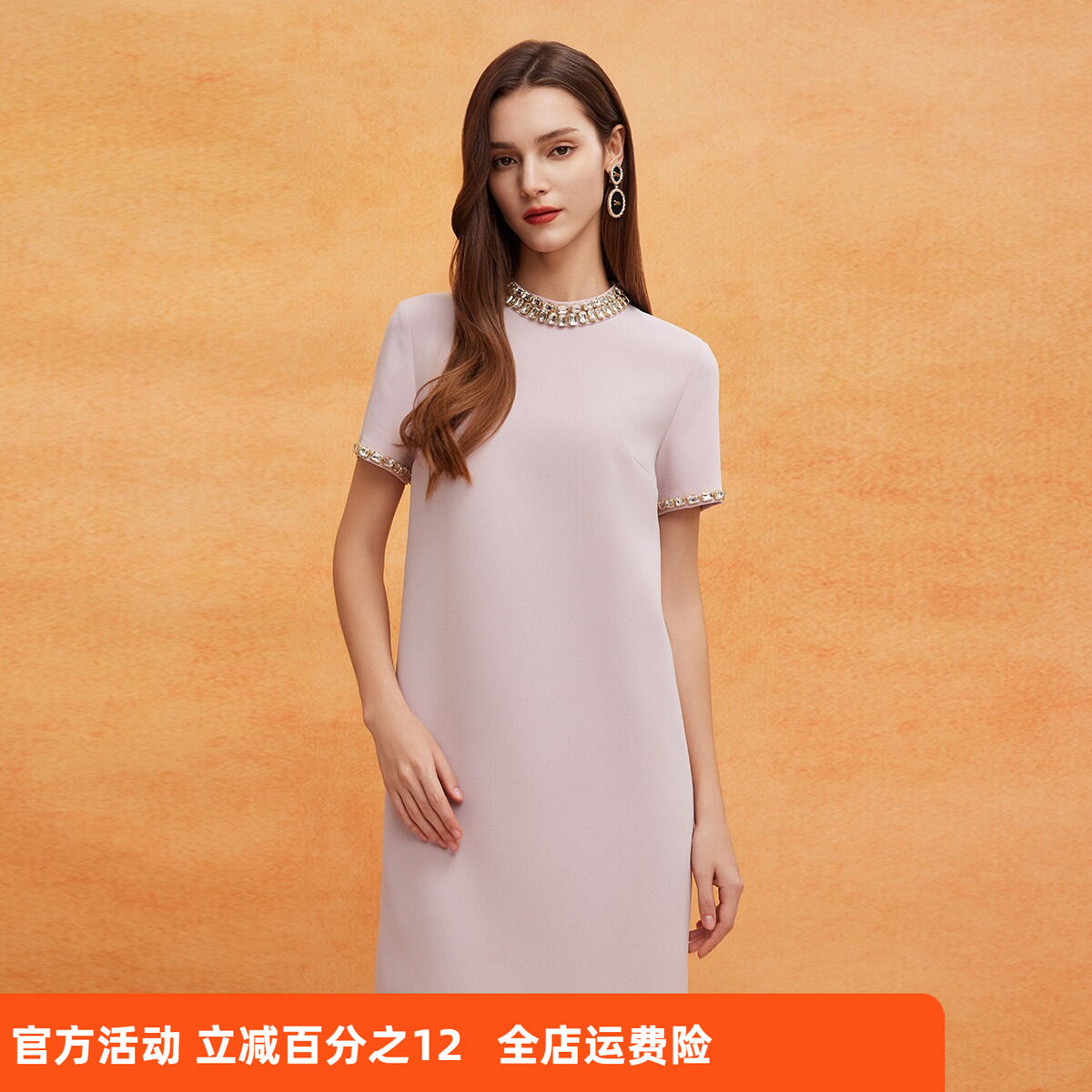 斯尔丽25新款法式优雅丝毛小礼服直身型不挑身材华丽钉钻连衣裙