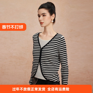斯尔丽25新款假两件上衣含羊毛撞色内搭拉链外套百搭时尚针织衫