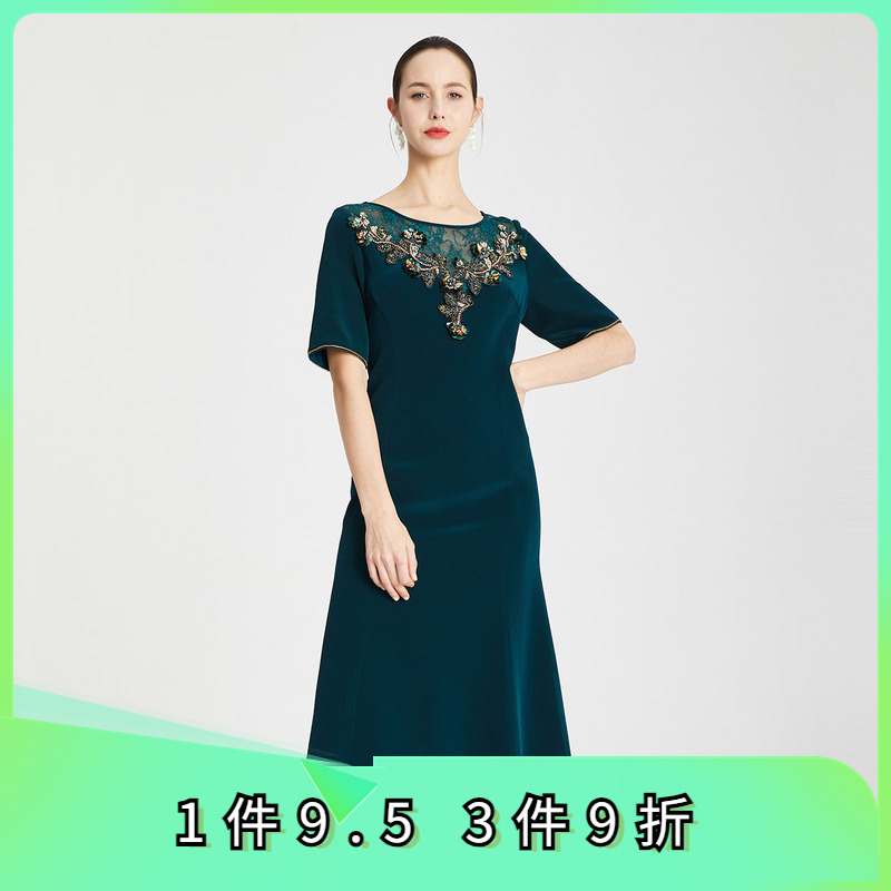 斯尔丽瑟俪2021年夏季上新精致钉珠大礼服连衣裙