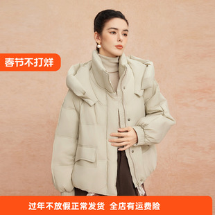 斯尔丽25新款冬季连帽短款休闲宽松加厚90绒时尚减龄小个子羽绒服