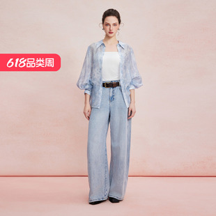 斯尔丽2026新款夏款宽松轻薄款印花时尚百搭OVERSIZE大衬衣
