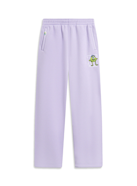 李宁冬季休闲裤怪兽大学联名款女子直筒加绒保暖宽松卫裤AKLT818