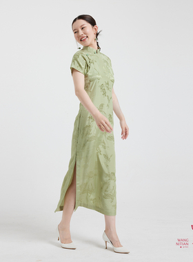 王逆天原创旗袍|手工旗袍 青绿色提花老料古法平裁单旗袍 玉生烟