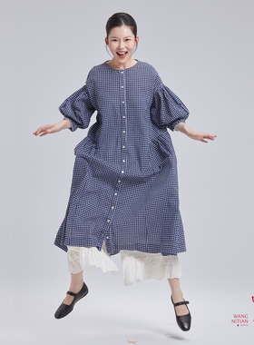 王逆天｜日本进口全面蓝色格纹休闲宽松娃娃裙）可叠穿）