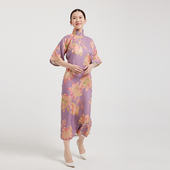 倒大袖 中长款 全襟手工古法真丝优雅 紫色花色高开5分袖 王逆天原创